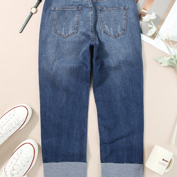 Blue High Waist Distressed Straight Leg Jeans - Picture 6 of 15